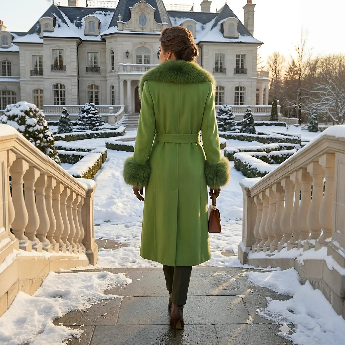 Green Alpaca and Fox Coat Marcella Acosta Couture Collection