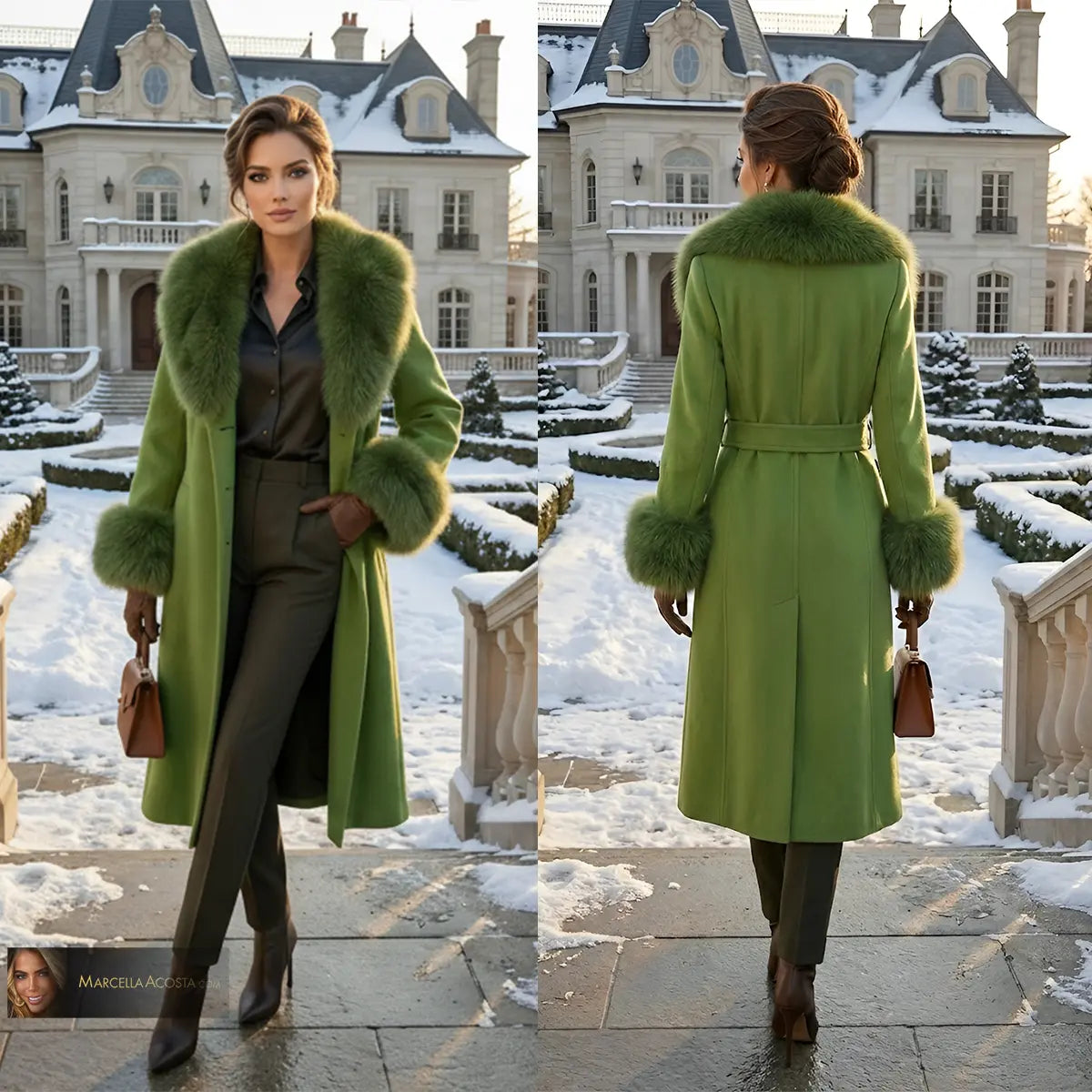 Green Alpaca and Fox Coat Marcella Acosta Couture Collection