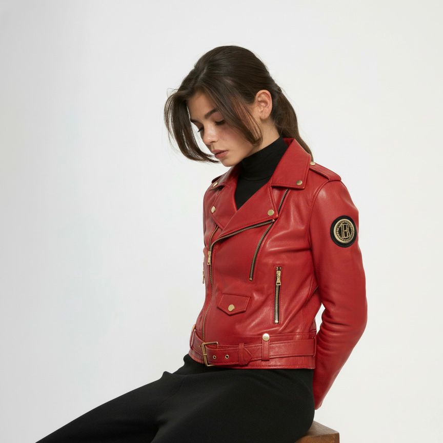 Red Leather Balmain Sample Jacket