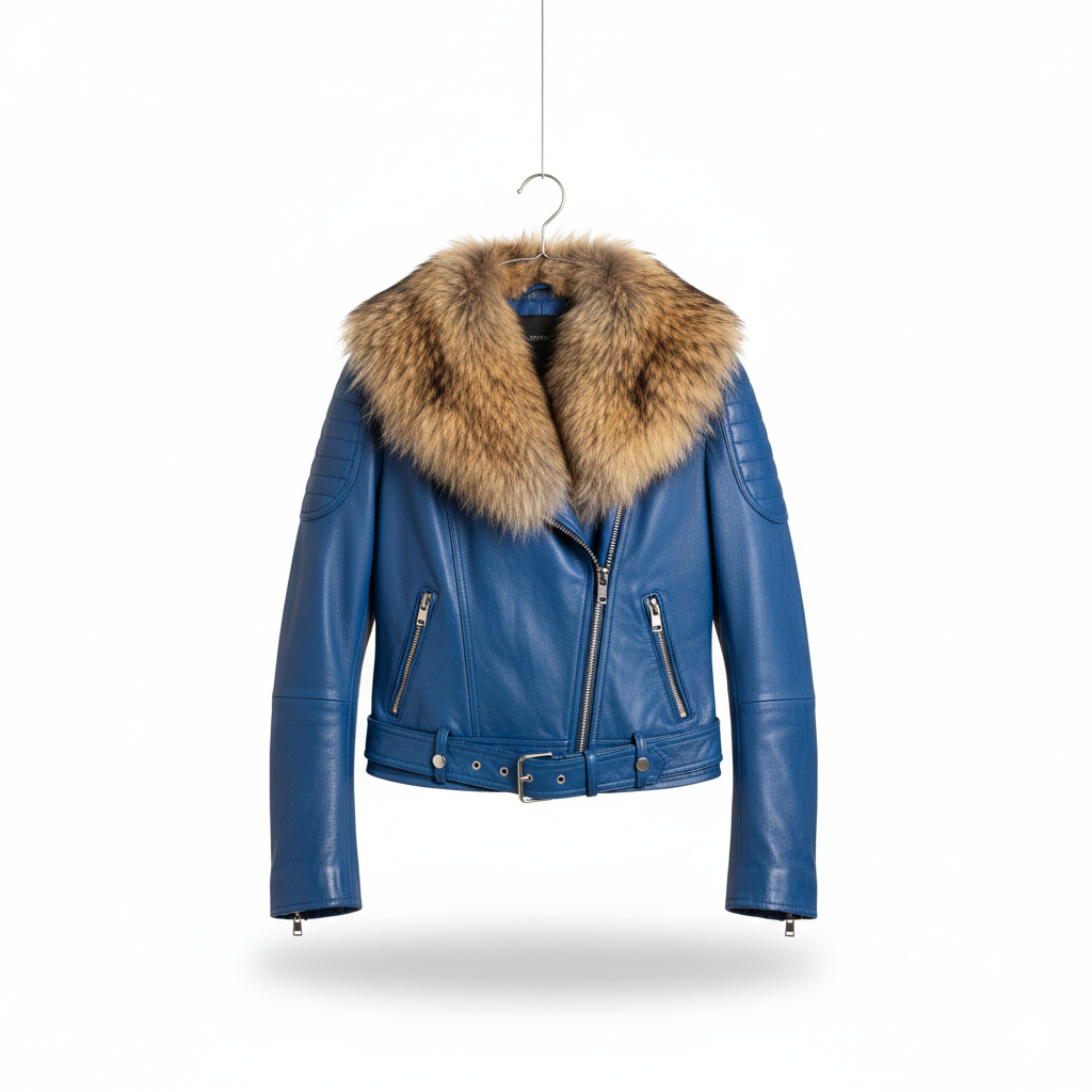 Blue Leather and Fox Jacket