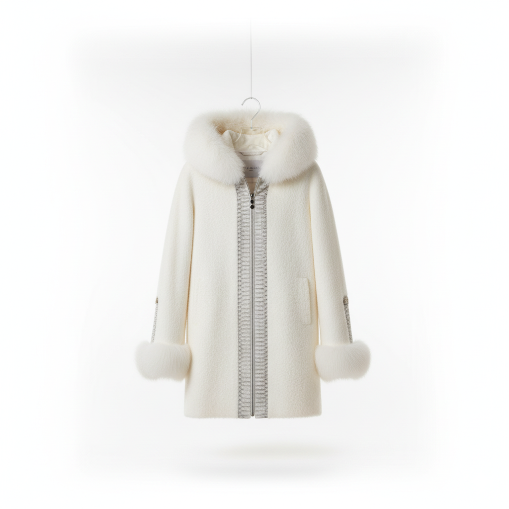 Long White Jacket with Fox Alcantara and Snake Skin