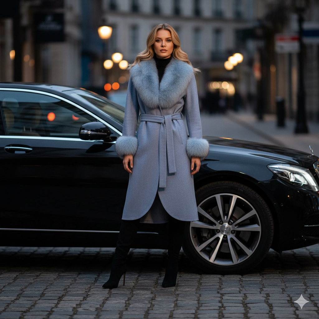 Marcella Acosta Blue Alpaca and Fox Coat