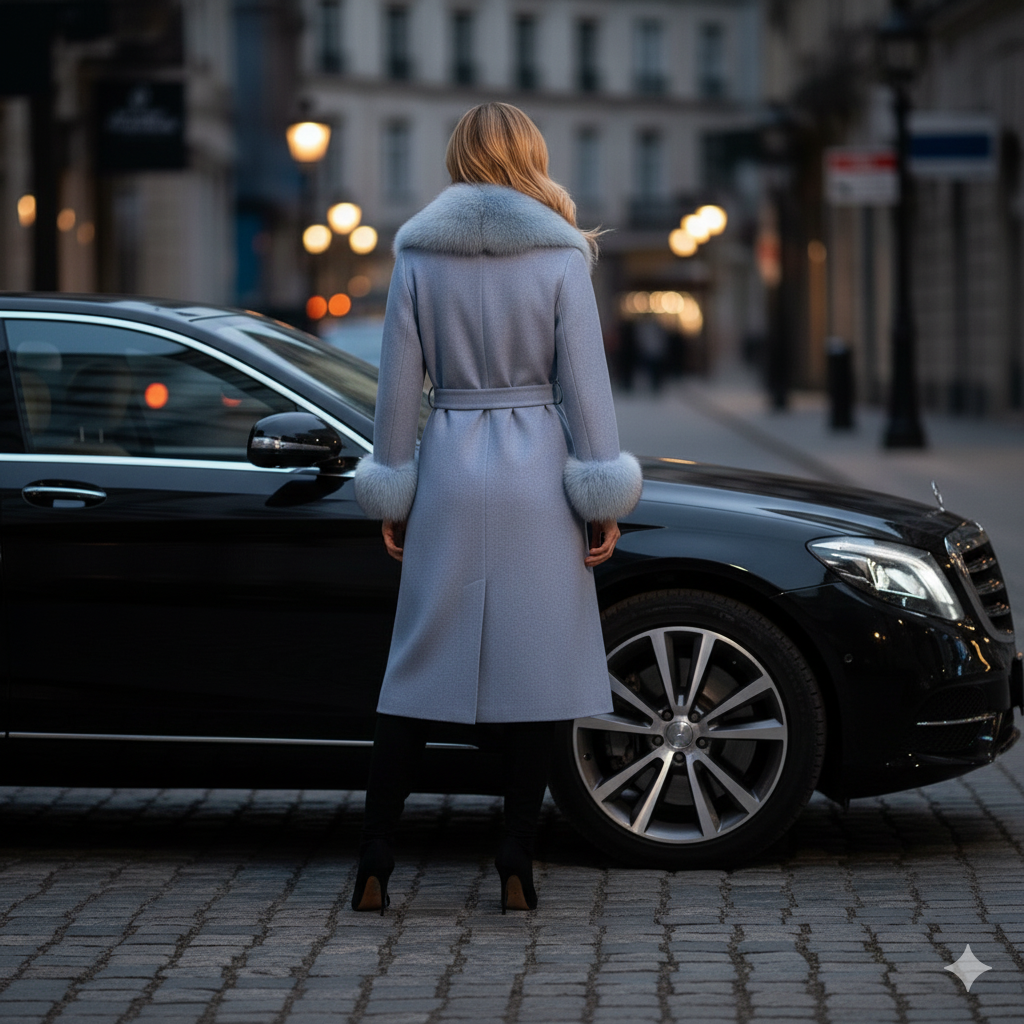 Marcella Acosta Blue Alpaca and Fox Coat