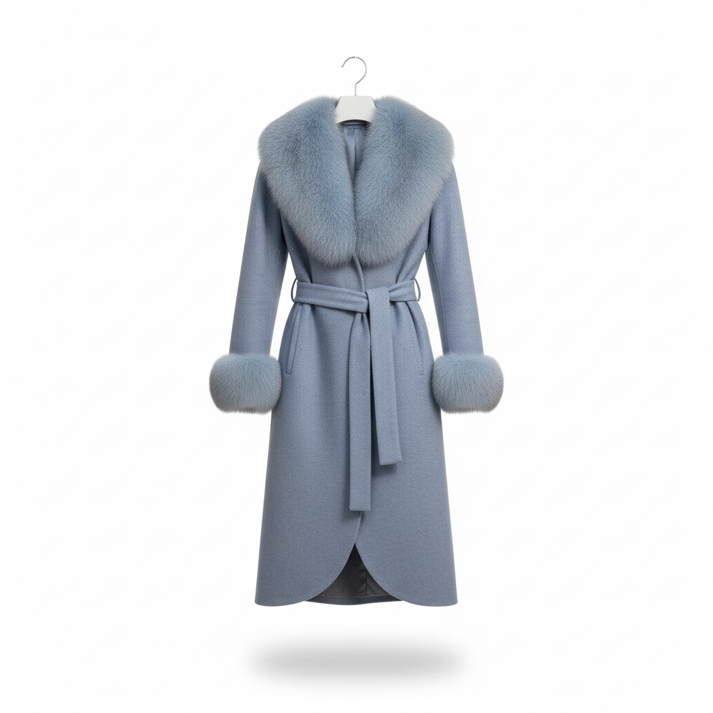 Marcella Acosta Blue Alpaca and Fox Coat