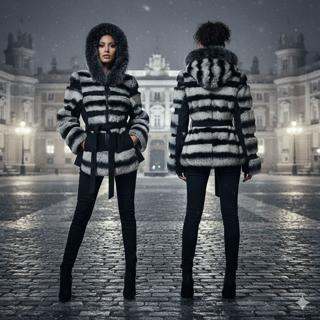 Marcella Acosta Black Chinchilla Fox and Suede Jacket