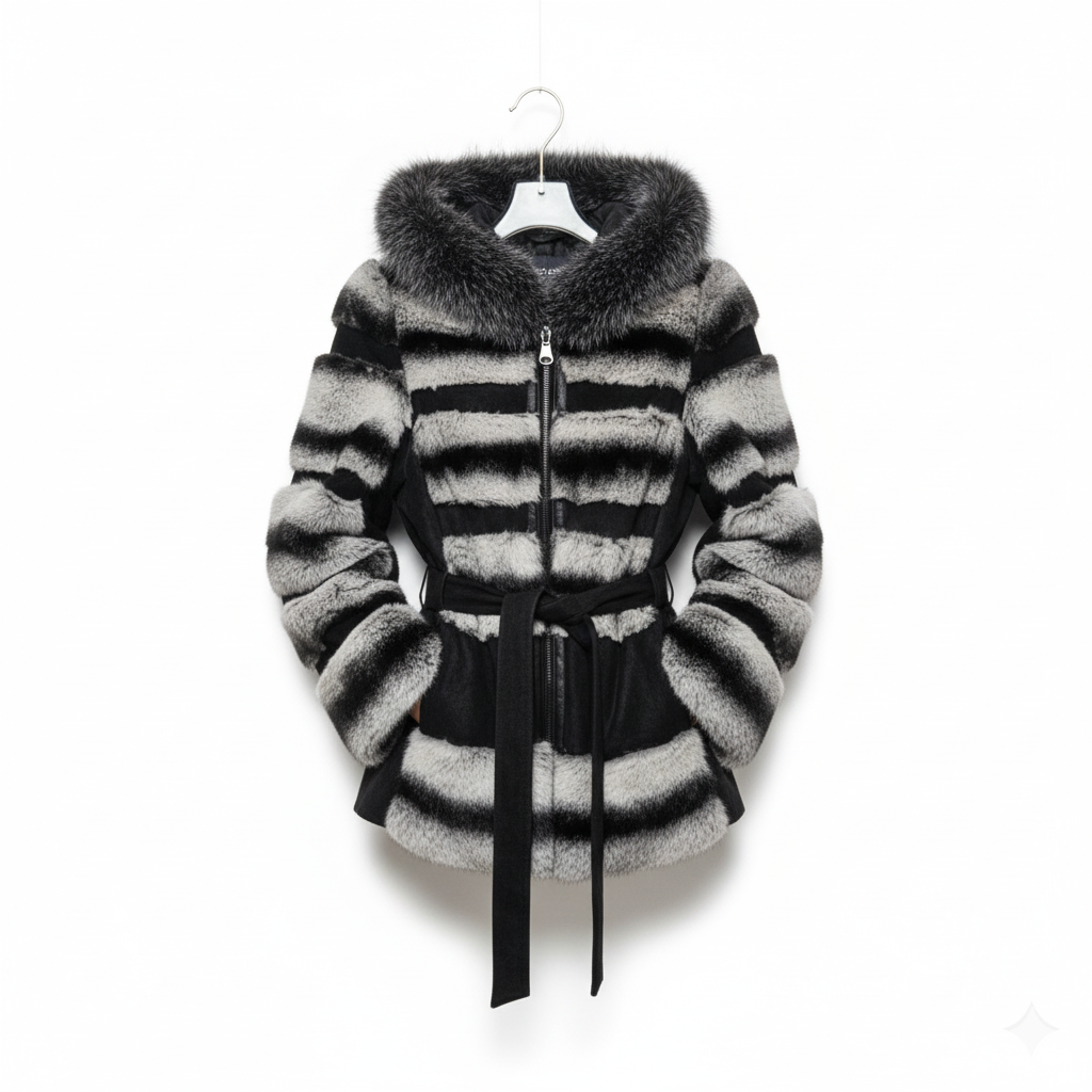 Marcella Acosta Black Chinchilla Fox and Suede Jacket