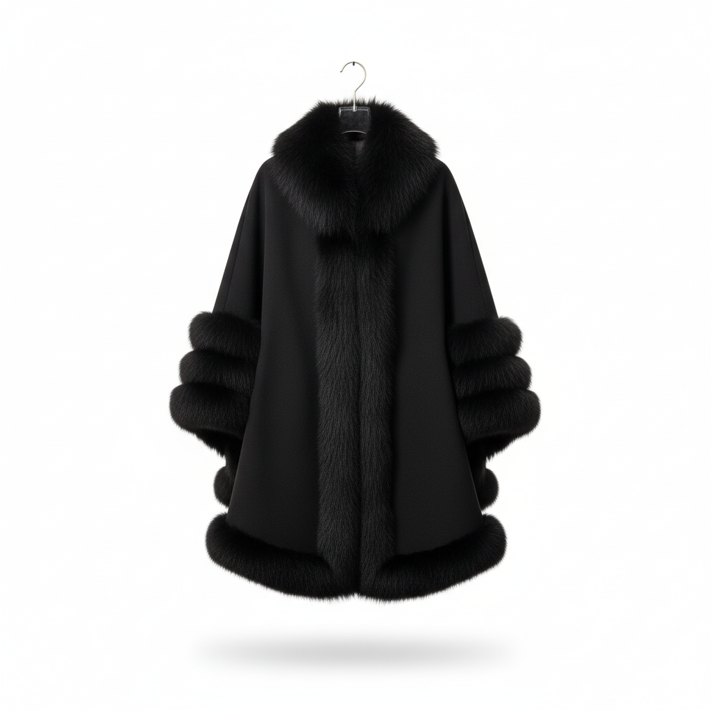 Soft Cashmere and Fox Black Cape Marcella Acosta