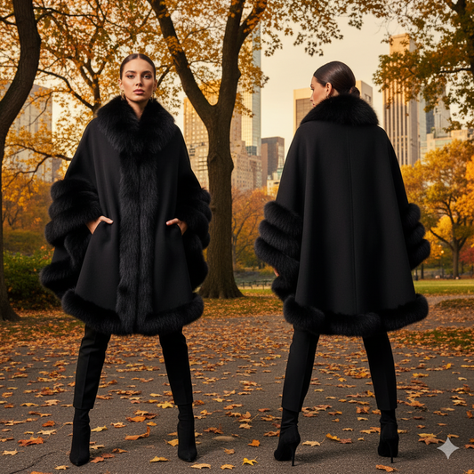 Soft Cashmere and Fox Black Cape Marcella Acosta