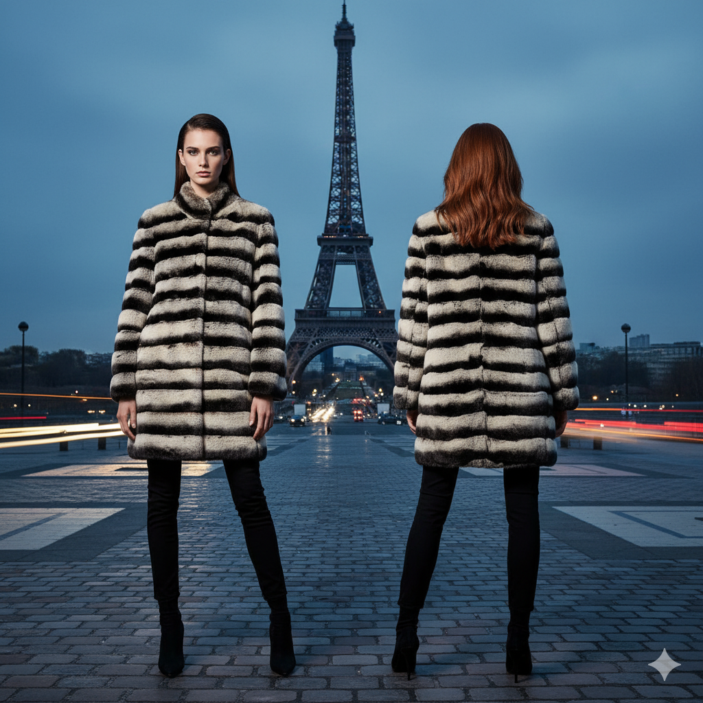 Chinchilla Long Jacket Black and White