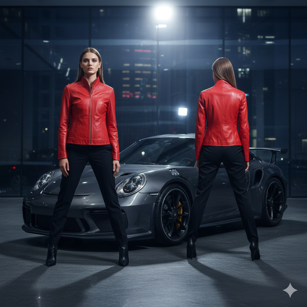 Red Leather Zipper Jacket