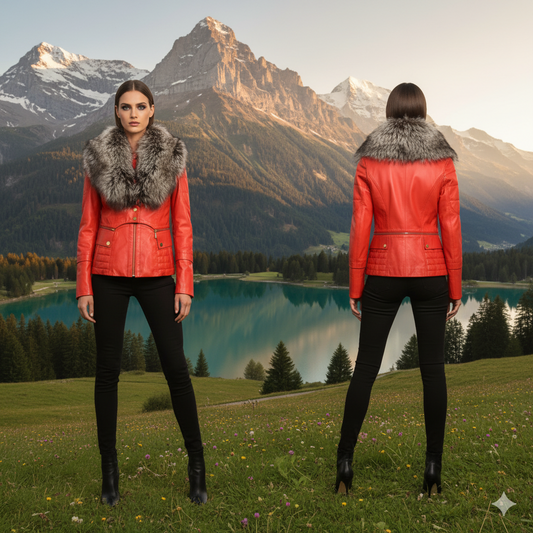 Fuera Fur Red Leather and Fox Jacket