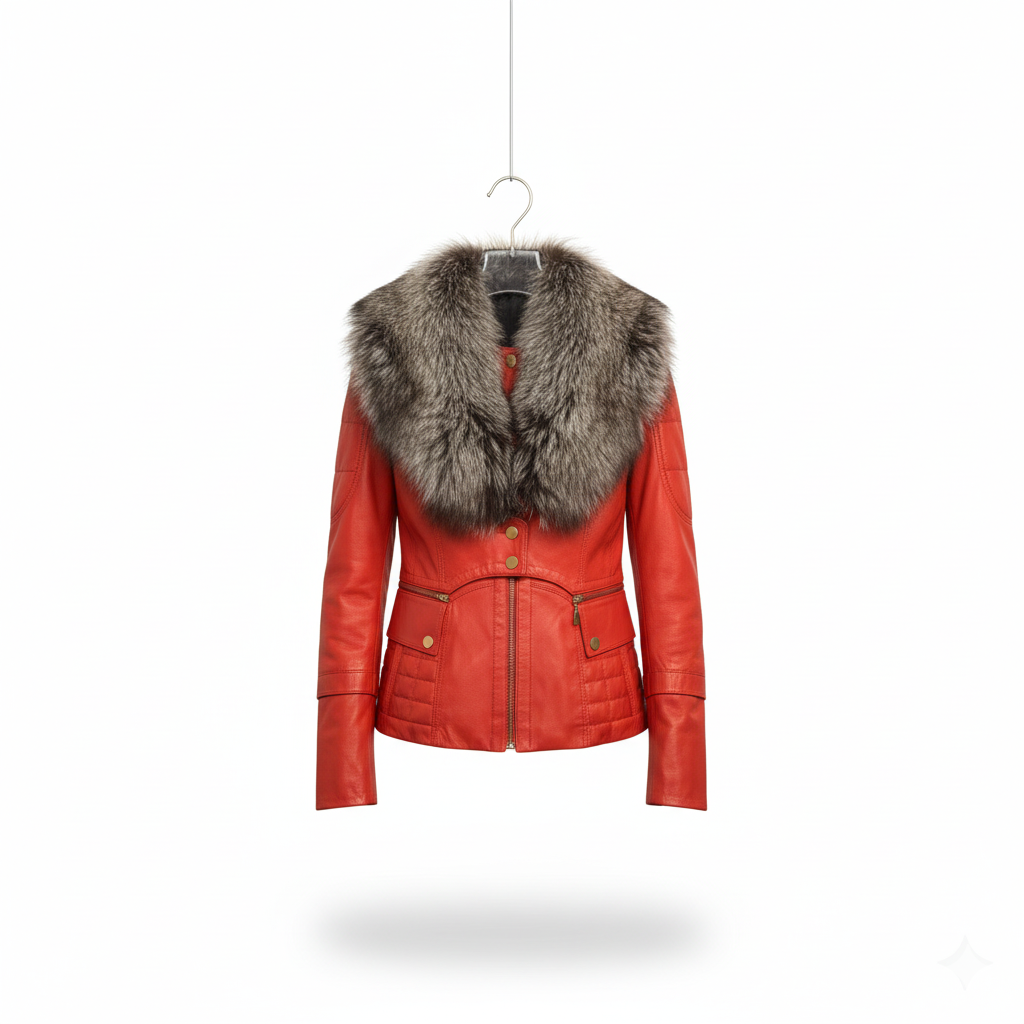 Fuera Fur Red Leather and Fox Jacket