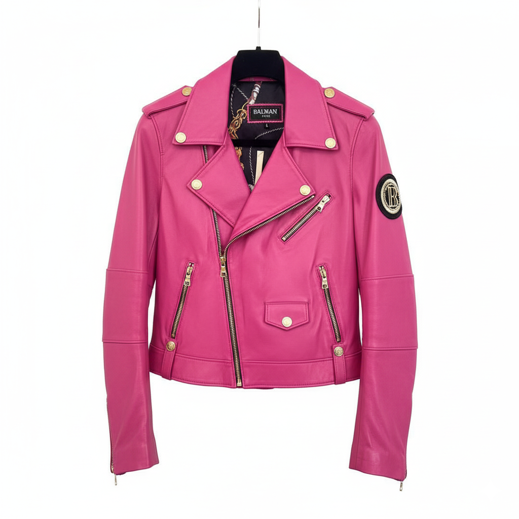 Balmain Sample Pink Leather Jacket
