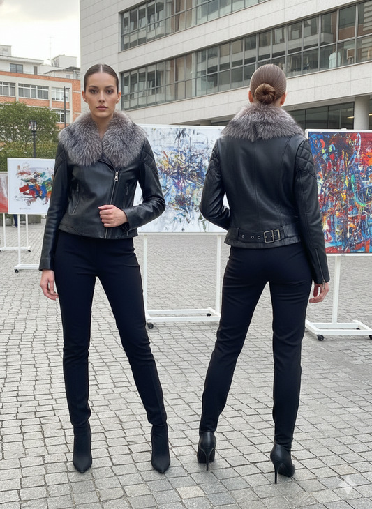 VALENTINO Leather and Fox Black Jacket Sample