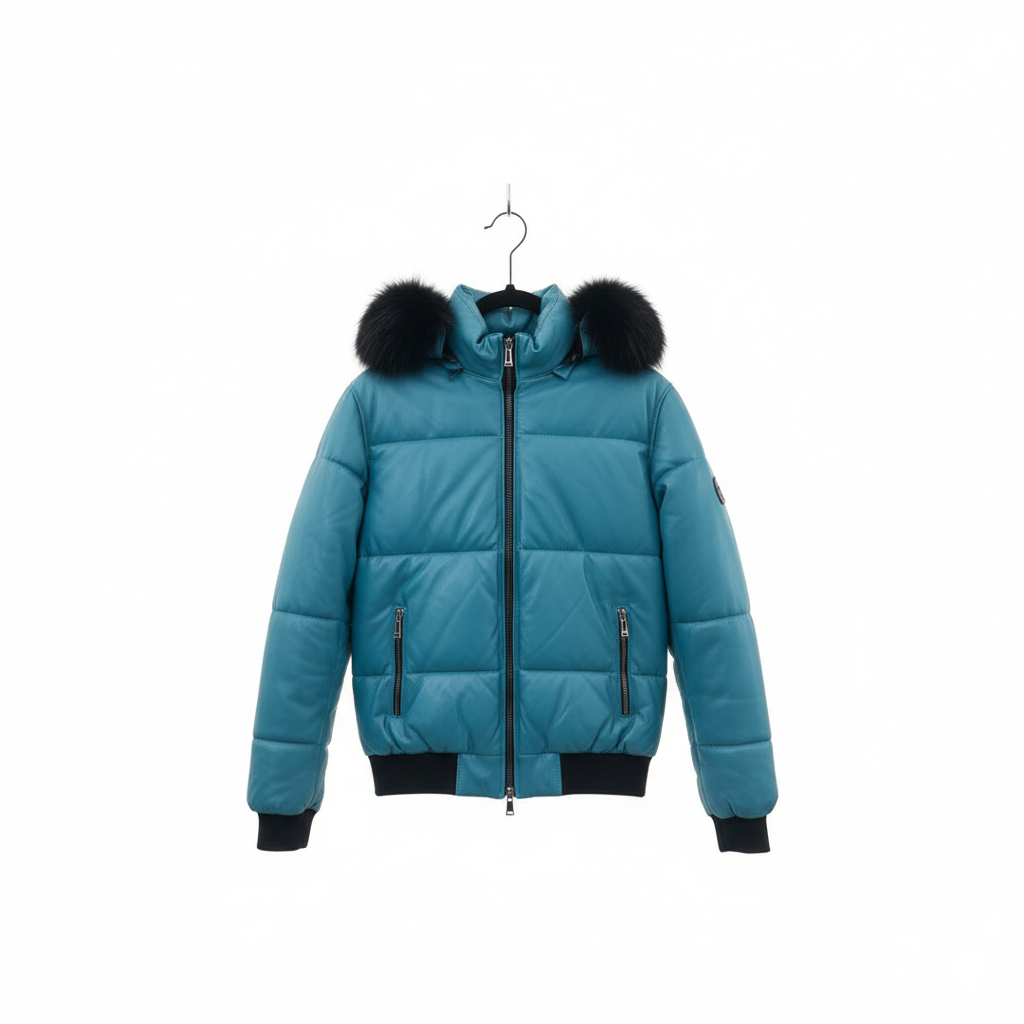 Moncler Leather Fox Fur Neck Sample Jacket