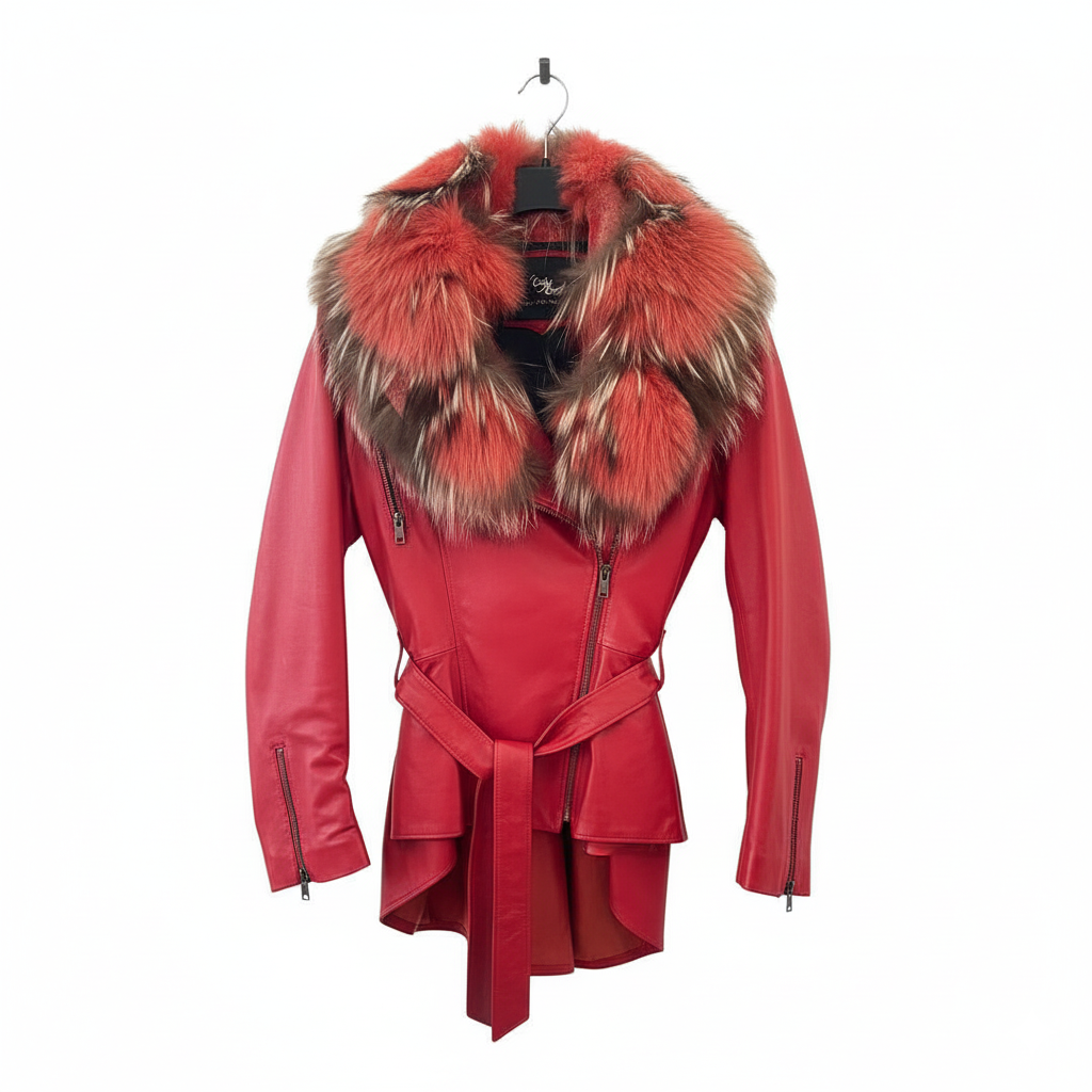 RENNA Red Leather Jacket with Fox