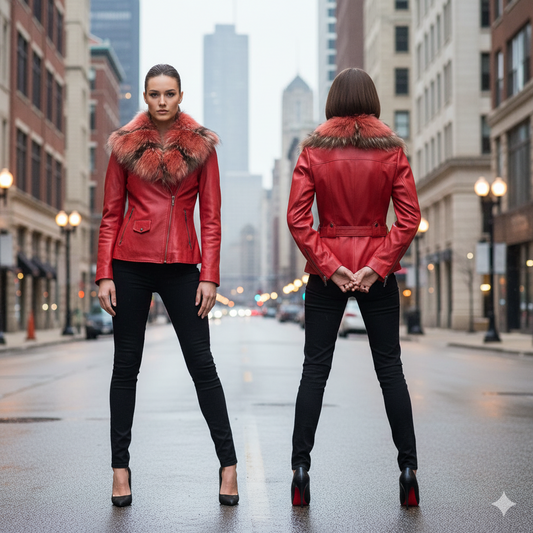 RENNA Red Leather Jacket with Fox
