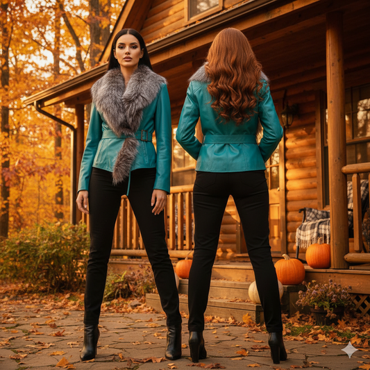 Marcella Acosta Turquoise Leather and Fox Jacket