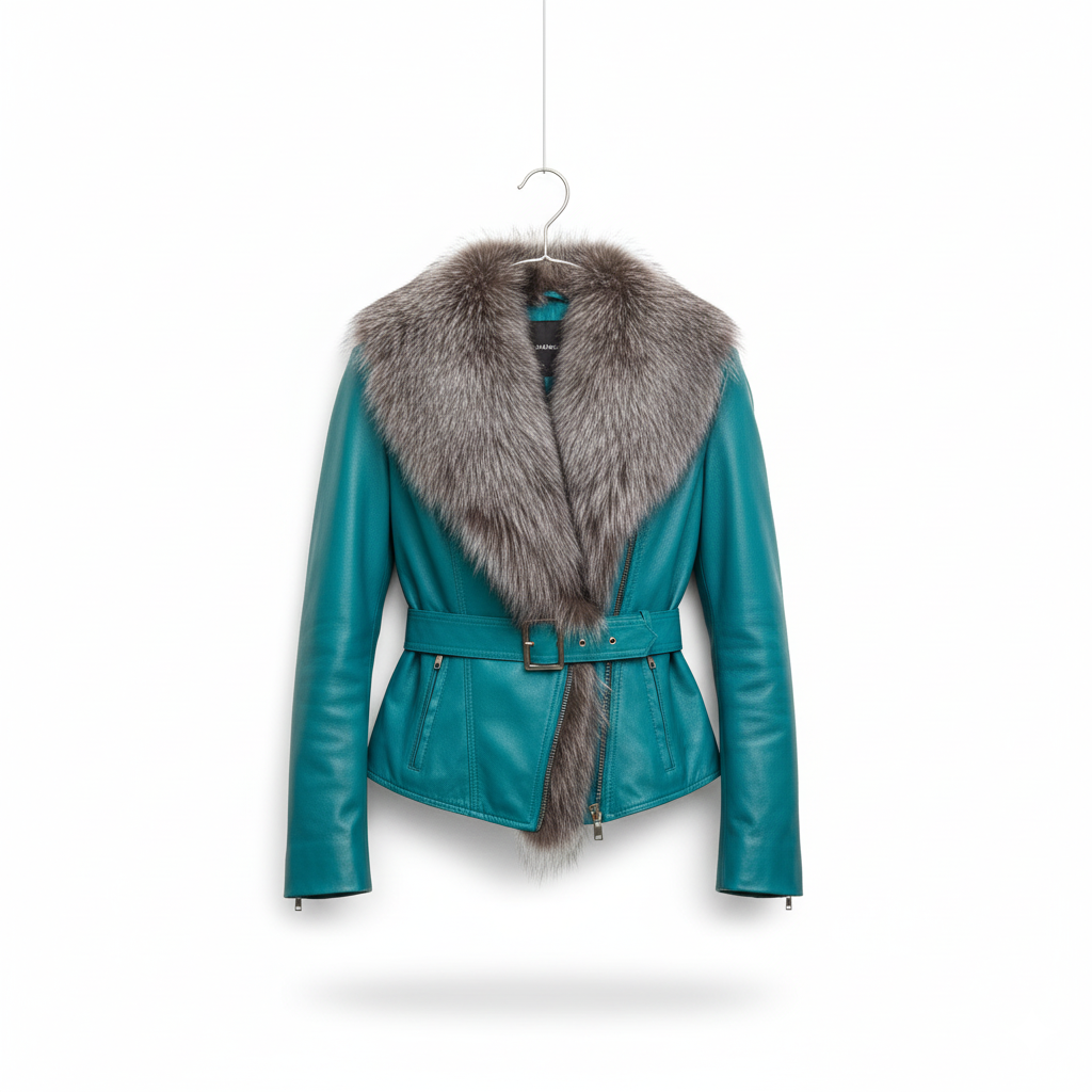 Marcella Acosta Turquoise Leather and Fox Jacket