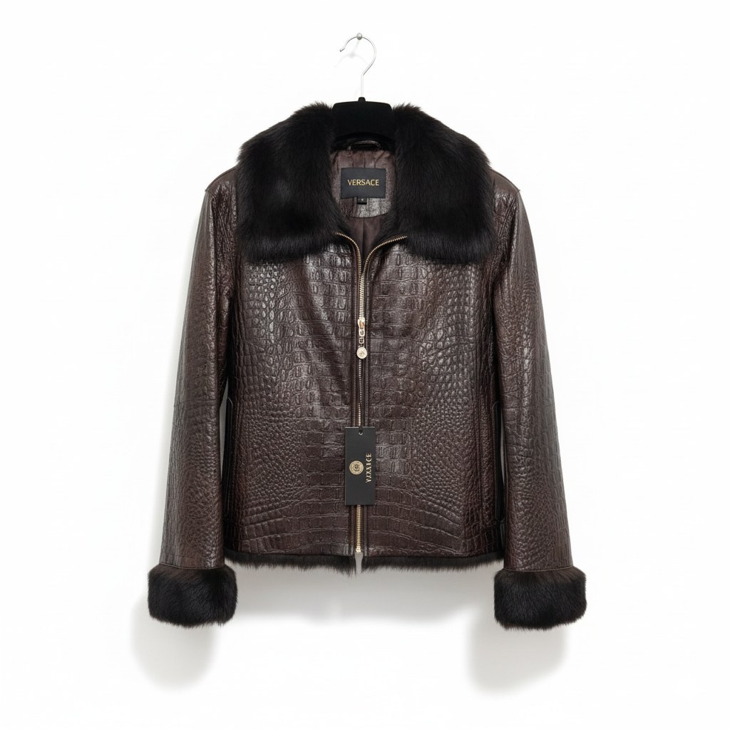 Versace Brown Leather and Fur Inside