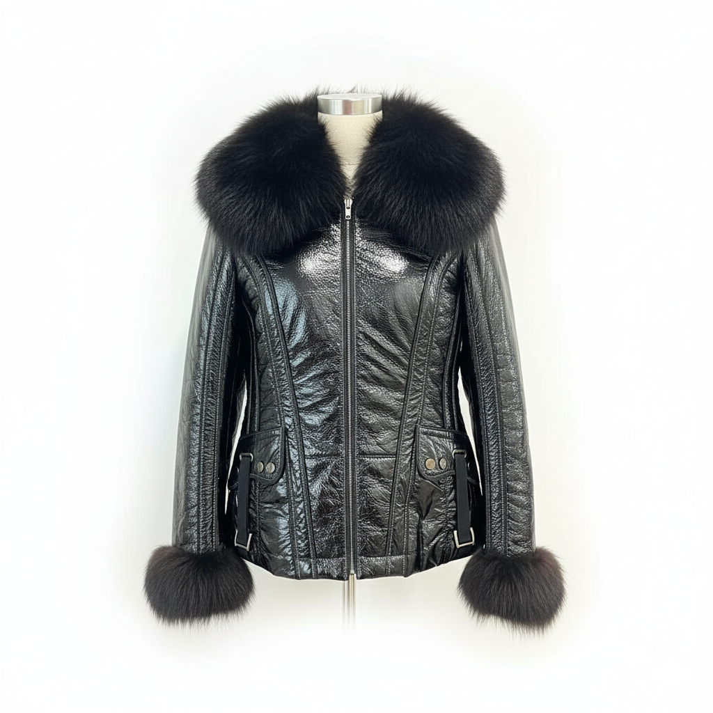 Marcella Acosta Black Shine Fur and Fox Jacket