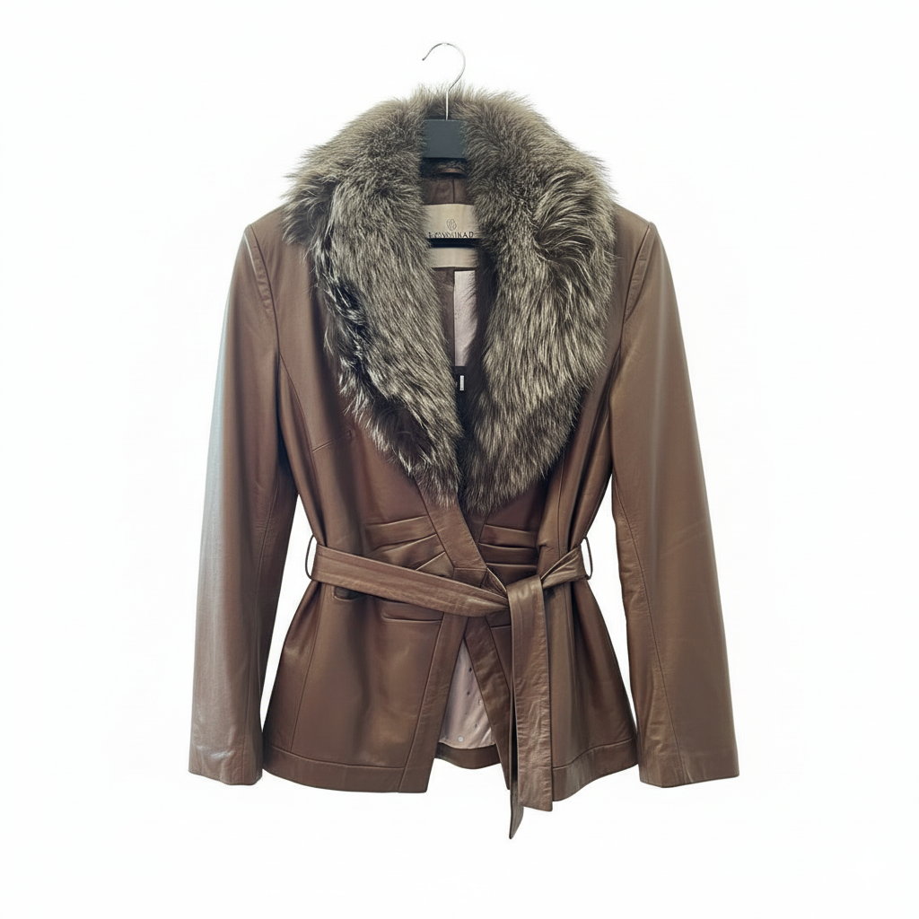 Balmain Beige Fox and Leather Jacket