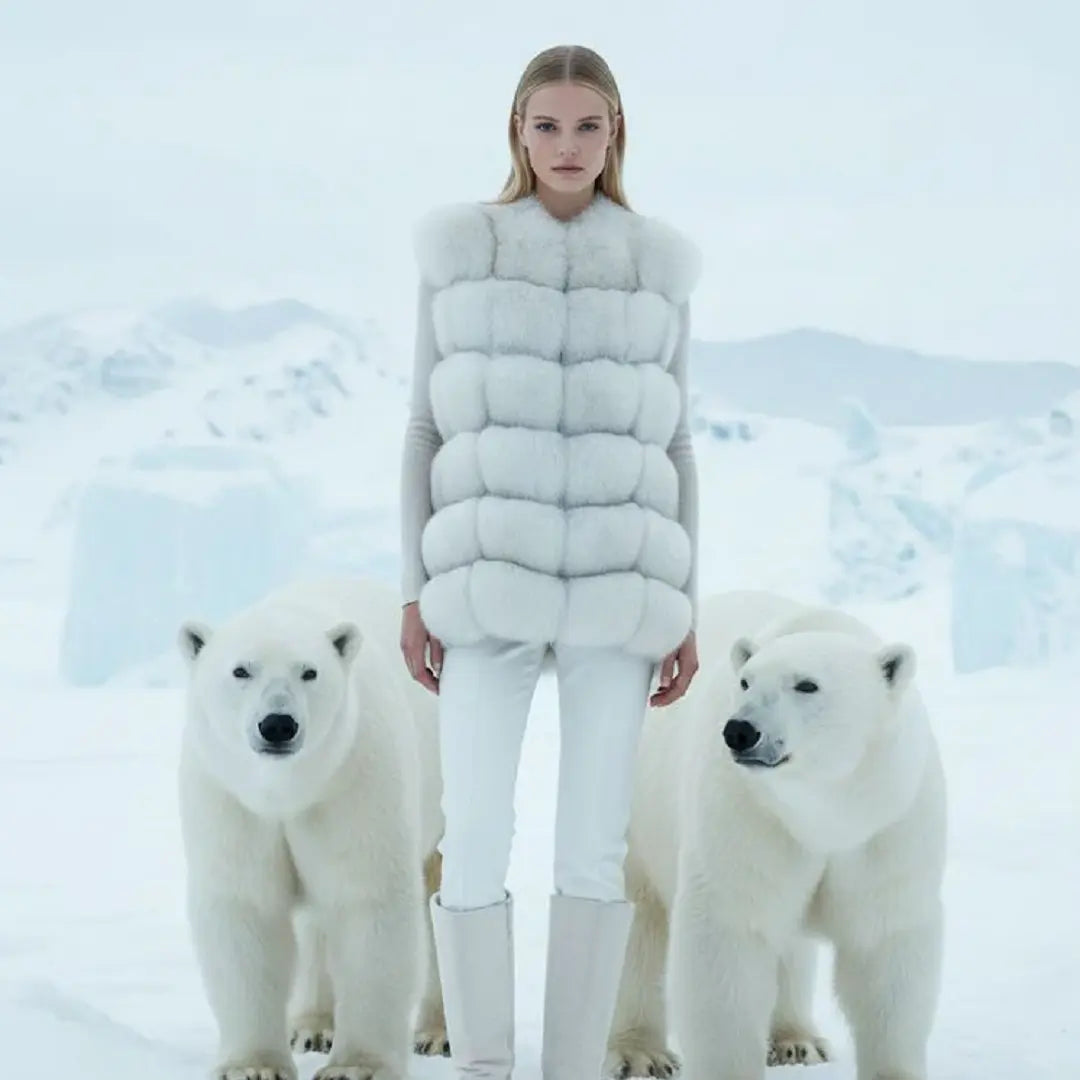 White Fox Vest, Sleeveless. Marcella Acosta Couture Collection