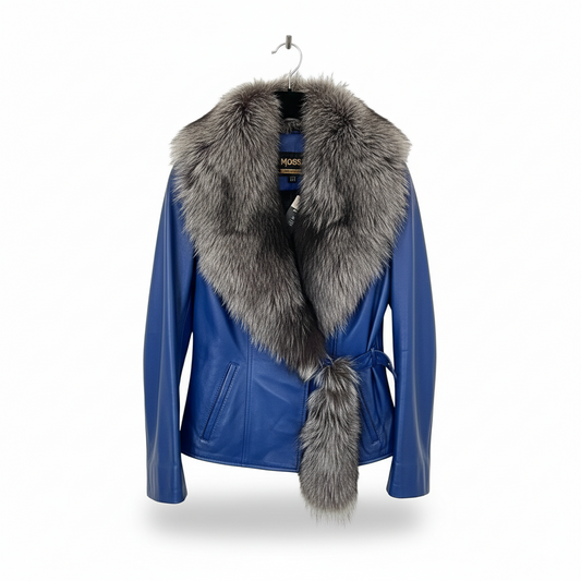 Marcella Acosta Blue Leather and Fox Jacket
