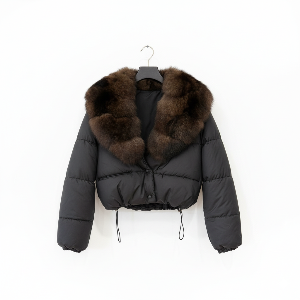 Marcella Acosta Brown and Real Fur and Nylon Short Jacket