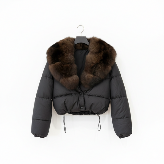Marcella Acosta Brown and Real Fur and Nylon Short Jacket