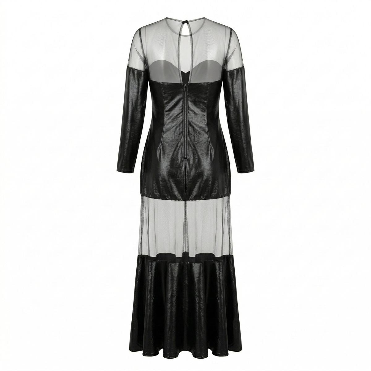 Black Mesh Leather Long Dress