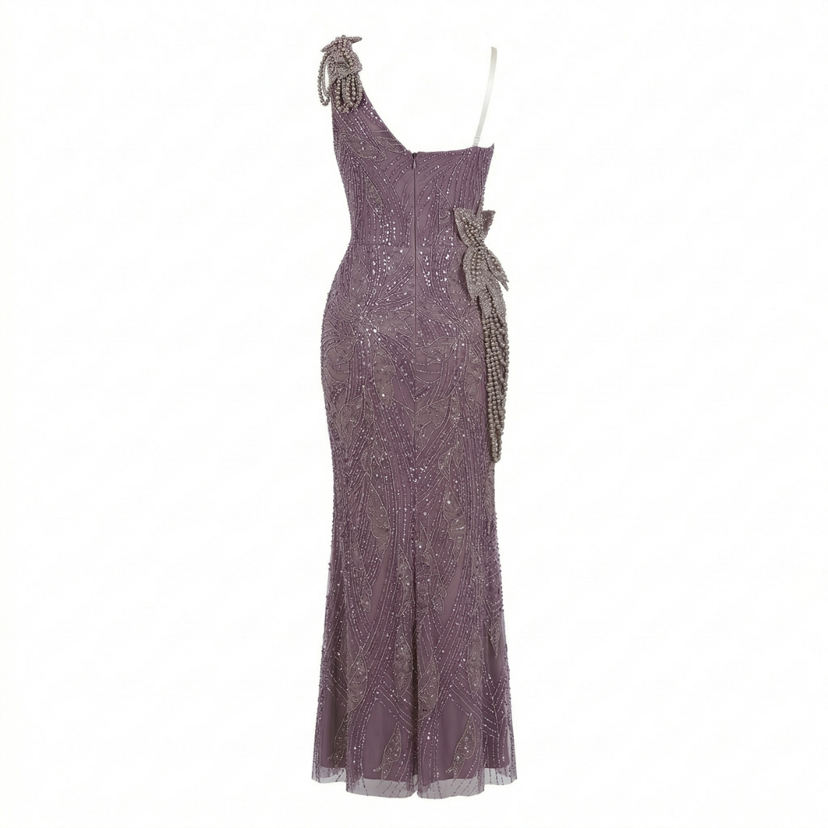 Long Gown Violet, all embroidered with pearls and hand-made flowers