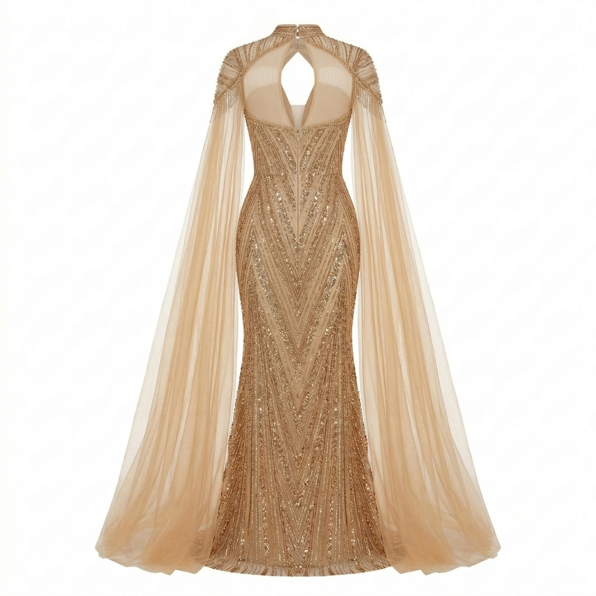 Long Roze Super Gown Embroidered with Pearls. Haute Couture