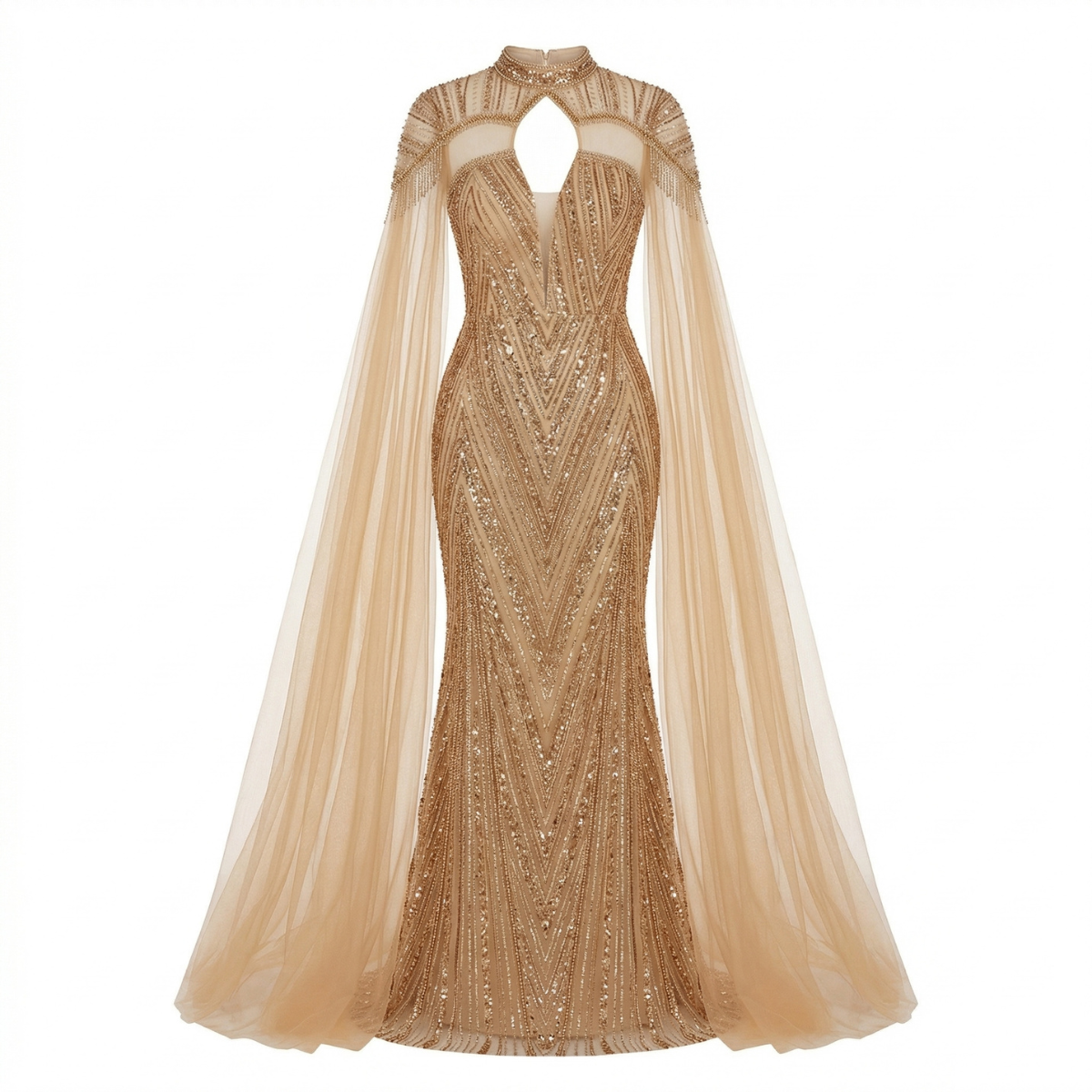 Long Roze Super Gown Embroidered with Pearls. Haute Couture