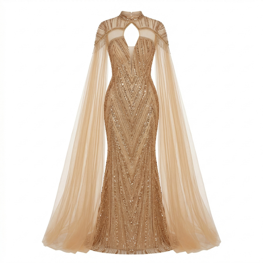 Hand-Made Rose Long Gown with Sequins