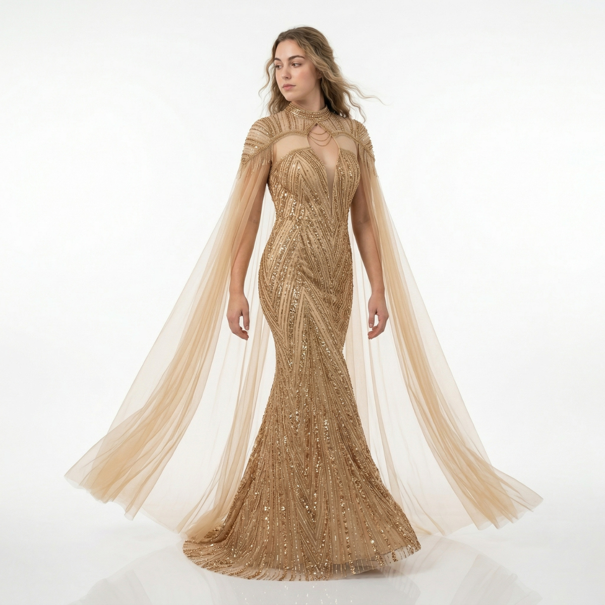 Long Roze Super Gown Embroidered with Pearls. Haute Couture