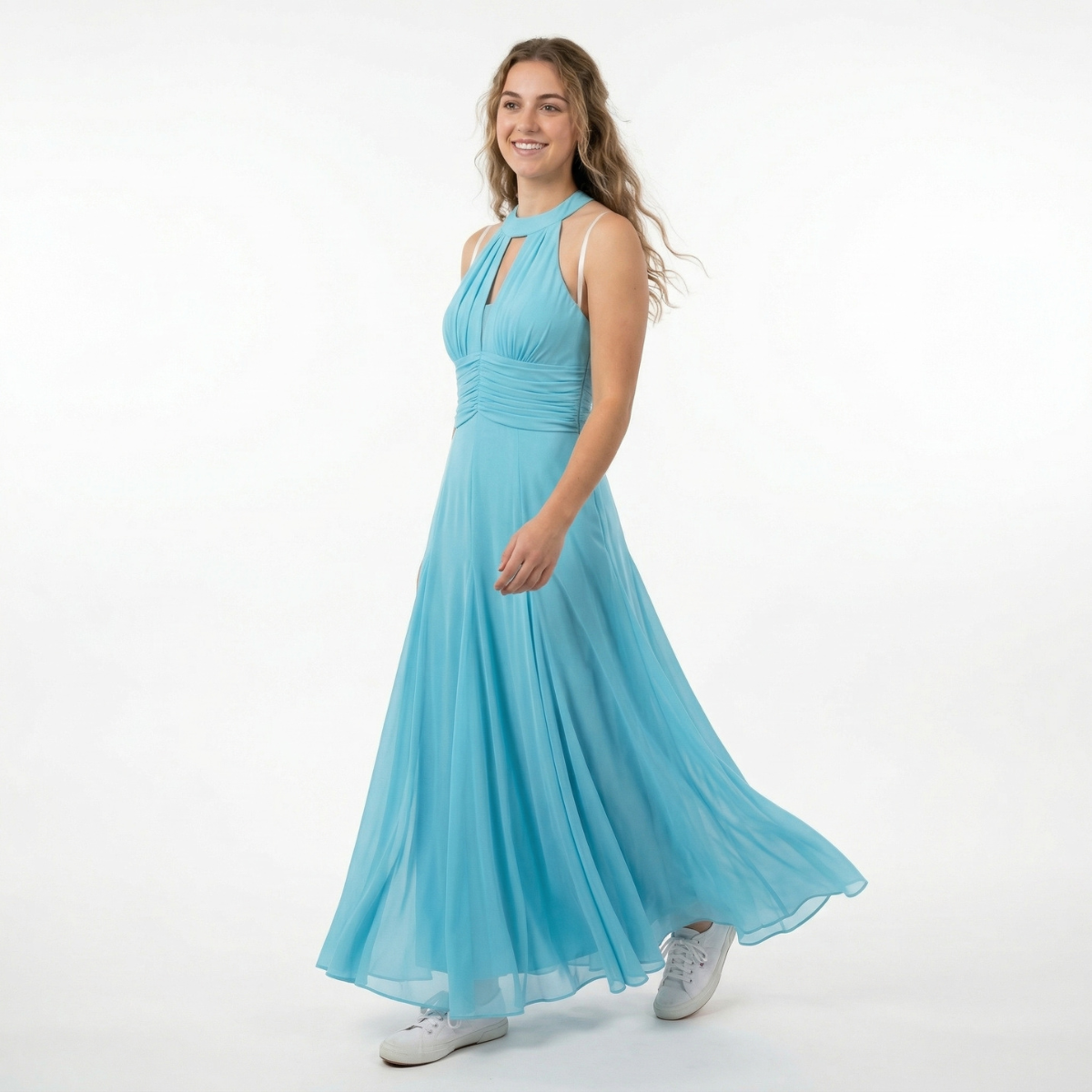 Silk Chiffon Blue Long Gown