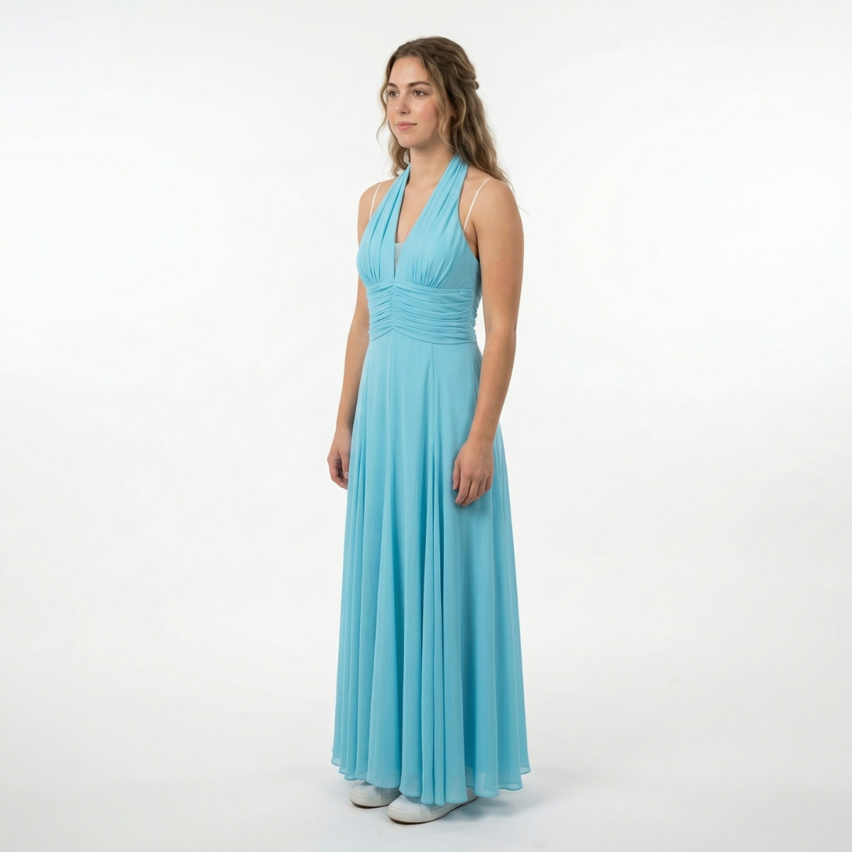 Silk Chiffon Blue Long Gown