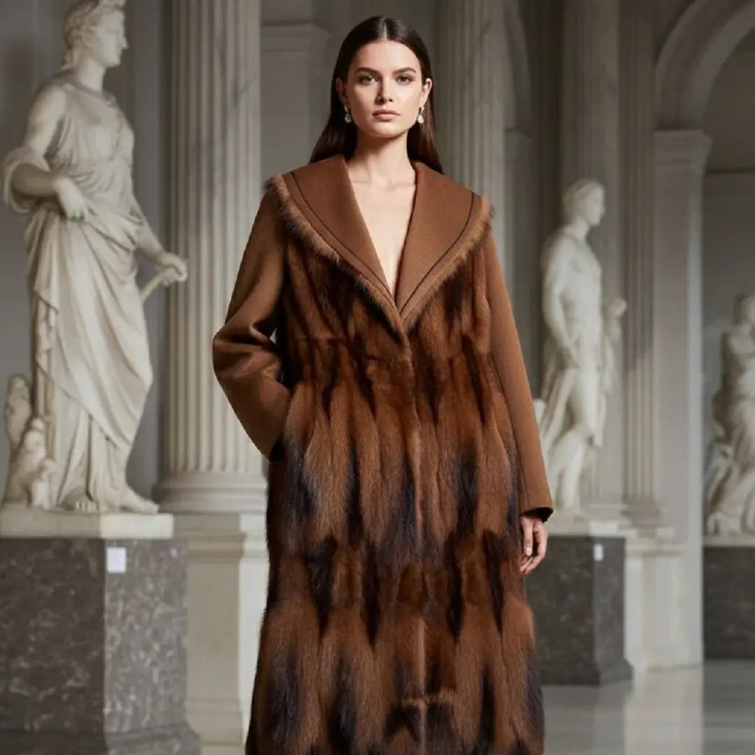 Long Coat made of Cashmere and Mink Marcella Acosta Couture Collection