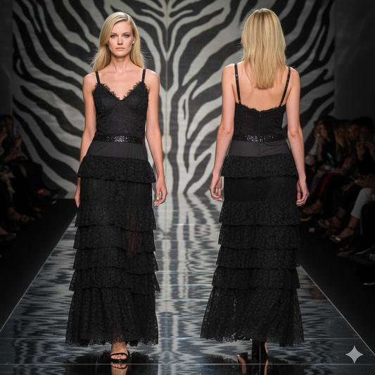 MA Black Long Fine Jace Dress