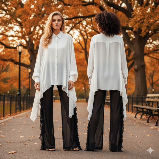 Marcella Acosta White Long Top Pleated Chiffon