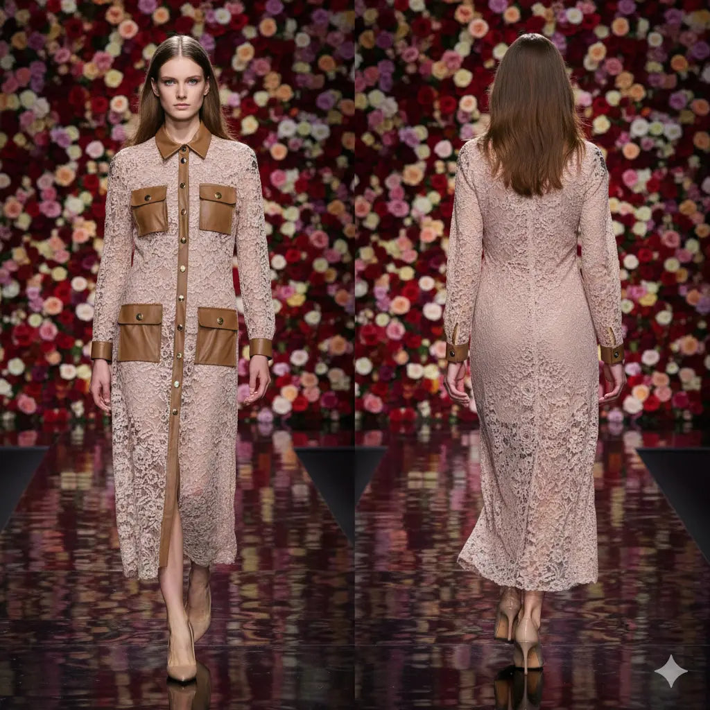 Lace Beige and Faux Leather Marcella Acosta Couture Collection
