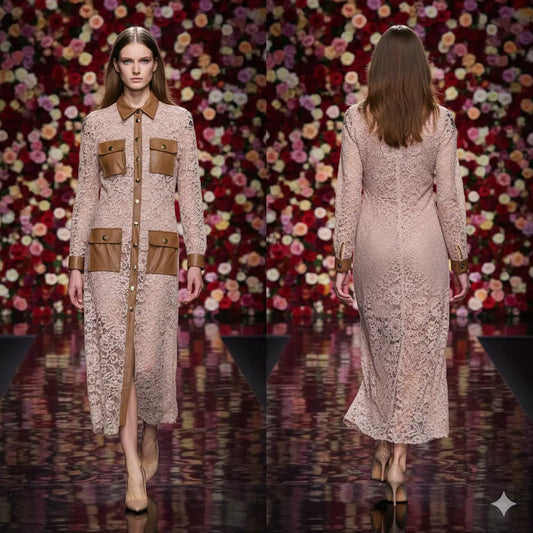 Lace Beige and Faux Leather Marcella Acosta Couture Collection
