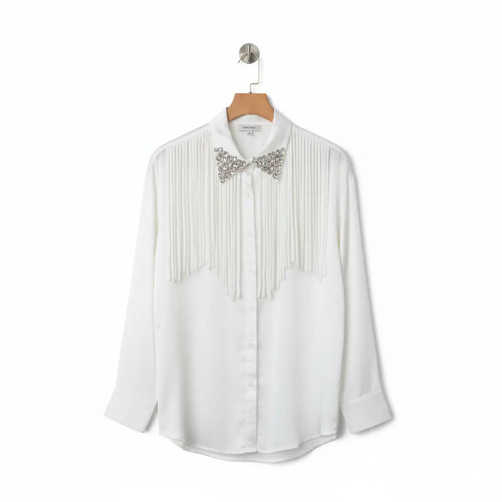White Top, Fringes, and Swarovski Marcella Acosta Couture Collection