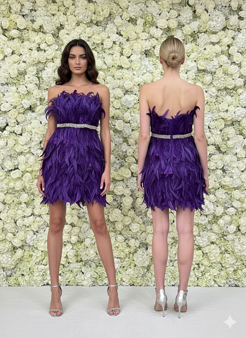 MA Feather Purple Mini Dress