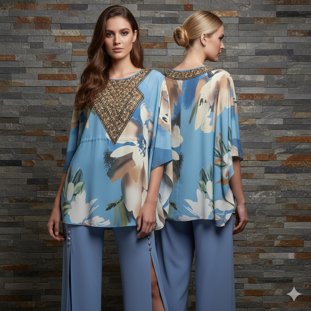 GENESE Blue Pants Chiffon