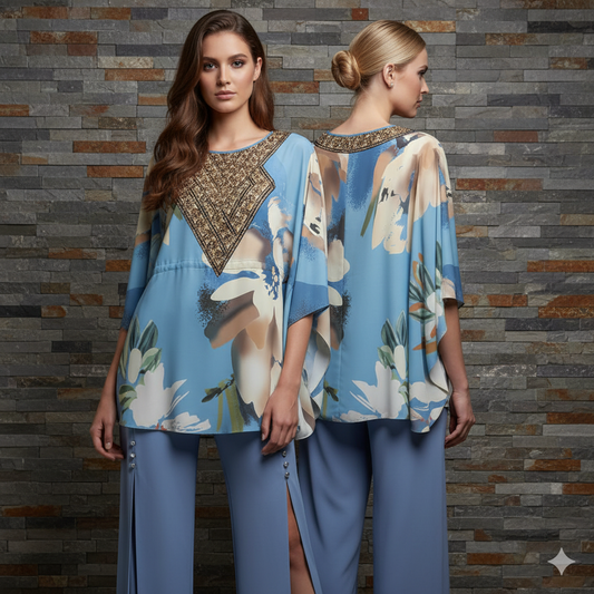 GENESE Blue Pants Chiffon