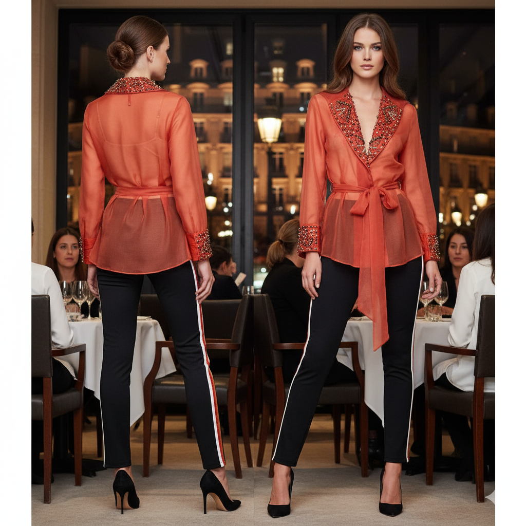 Marcella Acosta Dark Orange Jacket Silk Organza and Swarovski