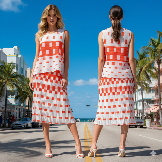 MA 2 Set Orange and White Top with Skirt and Fringes