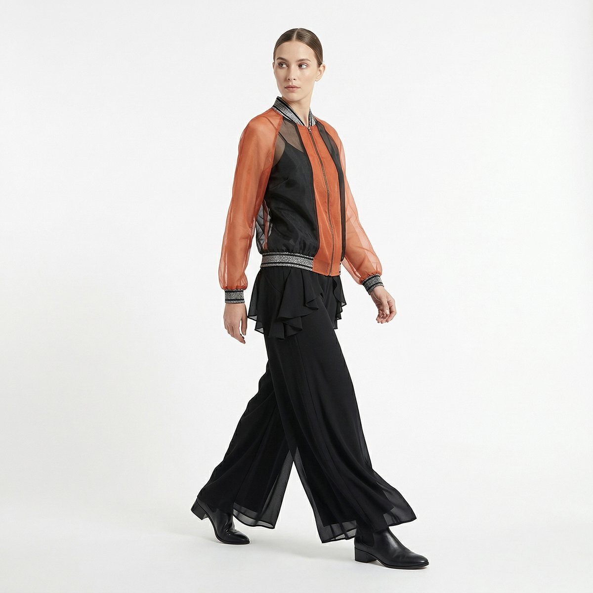 Orange Silk Organza Transparent Jacket